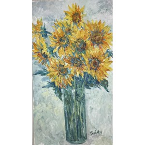 Sabiha Nasar-ud-Deen, Sun Flower 1, 18 x 30 Inch, Oil with knife on Canvas, Floral Painting, AC-SBND-067